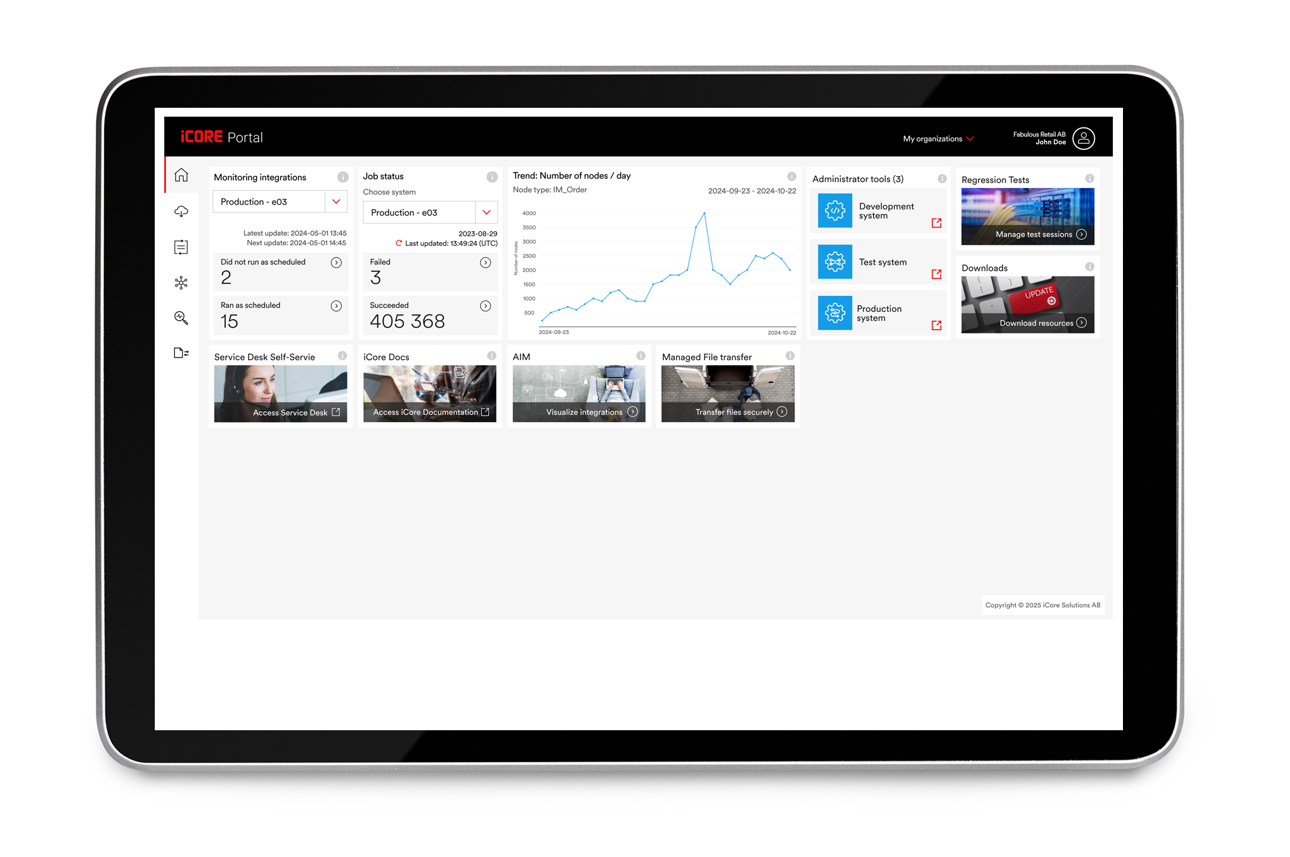 Icore Integrationsplattform iCore Portal – your hub for systems, integrations and tools
